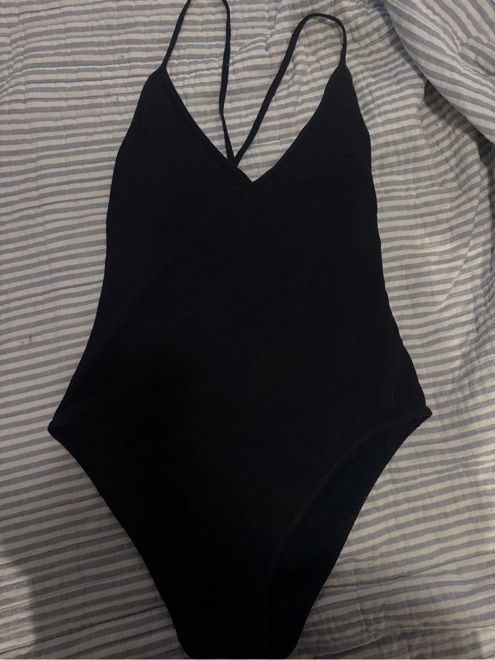 Abercrombie & Fitch Black V-Neck Strappy One-Piece